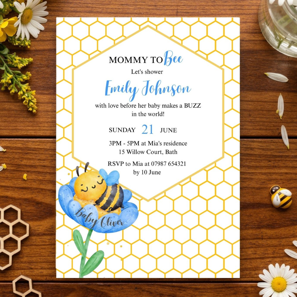 Mommy To Bee Invitation Blue