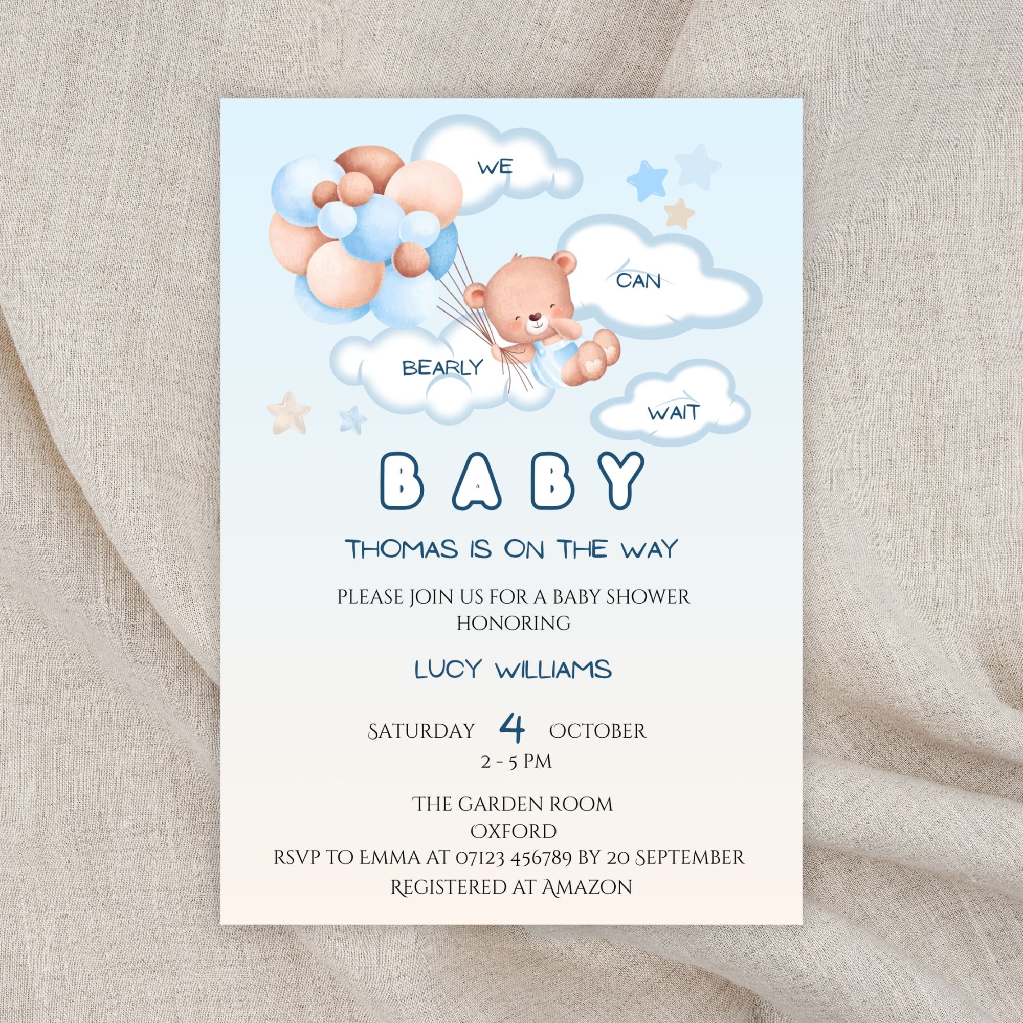 Bearly Wait Invitation Blue