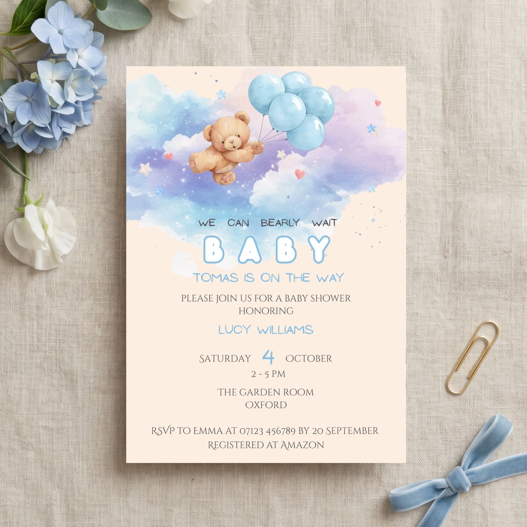 Teddy & Co. Invitation Blue Balloons