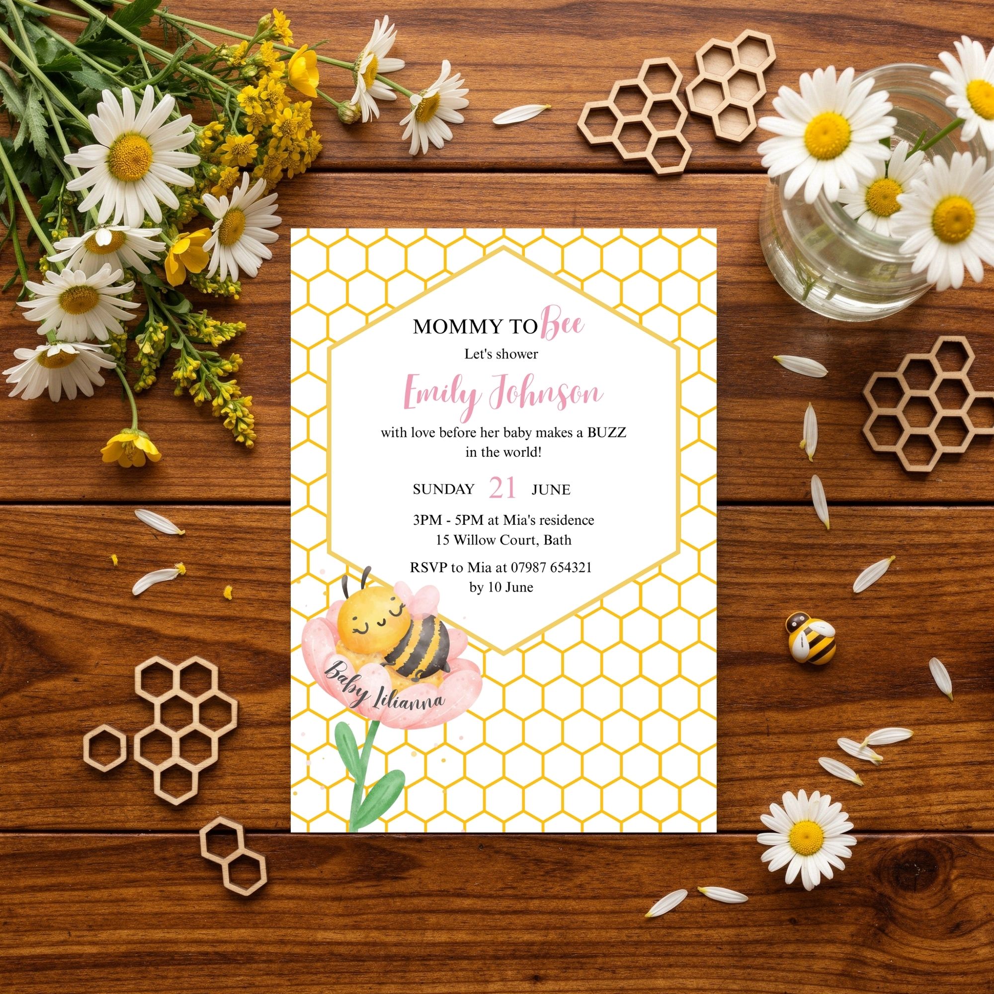 Mommy To Bee Invitation Pink