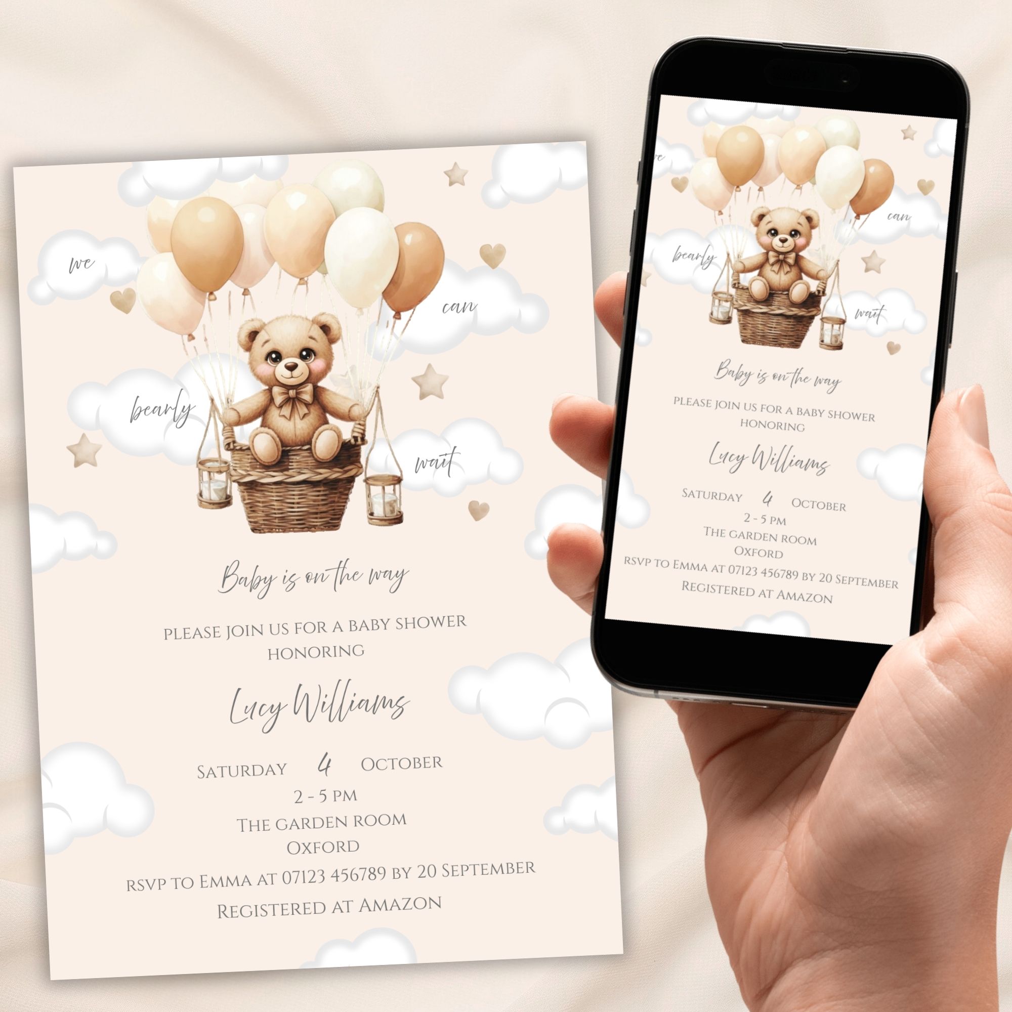 Bearly Wait Invitation Beige