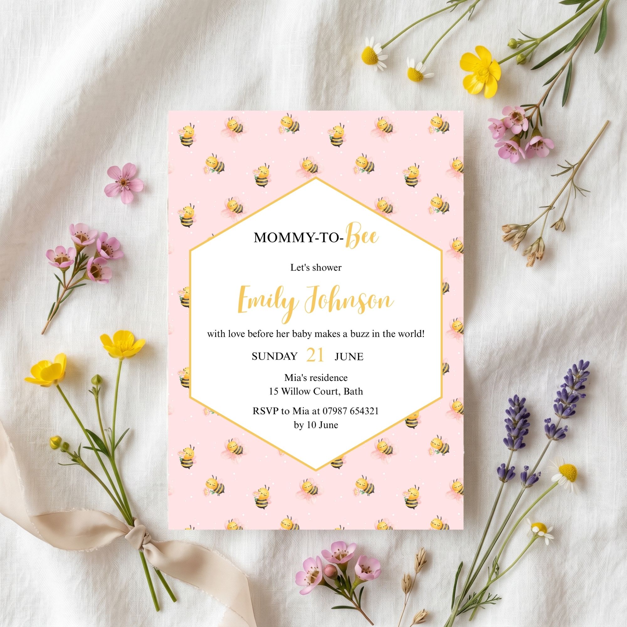 Bee Invitation Blush